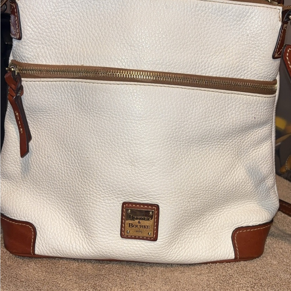 Dooney & Bourke White and Brown Pebbled Leather Crossbody Bag